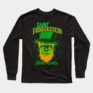 Saint Patrickstein drunk as hell Black Long Sleeve T-Shirt